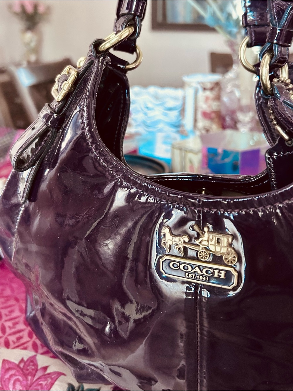 COACH Patent Leather Shoulder Bag in Plum